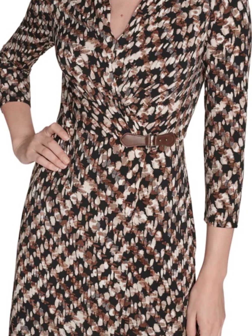Abstract Brown & Black Long Sleeve Wrap Dress With Pockers NWT Size 8 Jessica H.